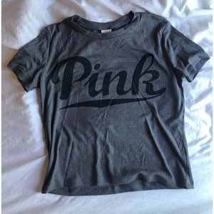 VS Pink Cropped Ribbed Top